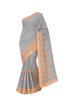 Hakoba - Swiss Voile Cotton Grey Saree with Peach Embroidery