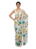 Hand-Painted White Saree with Multicolor Polka Dots