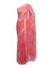 Silk Hand-Painted Pink Saree with Orange Floral Motifs