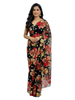Black Hand painted Saree with Red and Gold Floral Motifs