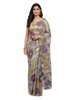 Beige Hand-Painted  Saree with Multicolor Floral Motifs