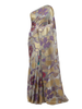 Beige Hand-Painted  Saree with Multicolor Floral Motifs
