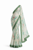 Watercolour Silk Saree with Green Floral Embroidery