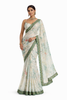 Watercolour Silk Saree with Green Floral Embroidery