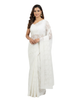Pearl White Net Saree with Intricate Style Floral Embroidery