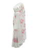 Off-White Net Saree with Pink Floral  Prints and Scalloped Lace Border