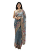 Slate Grey Net Saree with Multi-Color Embroidery