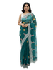 Teal Green Saree with Floral Butti and Embroidered Scalloped Border