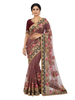 Mauve Net Saree with Floral Resham Embroidery and Contrast Border