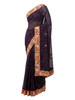 Deep Purple Saree with Peach Floral Embroidery