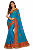 Elegant Turquoise Saree with Red & Gold Embroidery