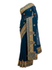Navy Blue Saree with Ornate Multi-Color Border and Golden Butis
