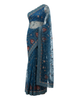 Designer Teal Blue Net Saree with Traditional Embroidery and Scalloped Borders