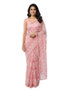 Designer Pink Net Saree with White Floral Chikankari-style Embroidery