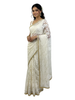 Premium Ivory Net Saree with Allover Floral Lace and Gold Bead Border