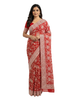 Designer Red Saree with Allover White Floral Embroidery