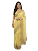 Premium Lemon Yellow Net Saree with Gold Zari and Sequin Embroidery