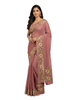 Designer Dusty Rose Saree with Ornate Gold Floral Embroidery