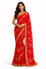 Vibrant Red Saree with Gold Embroidery