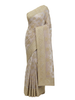 Premium Taupe Grey Net Saree with Extensive Gold Zari Floral Embroidery