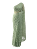 Premium Sage Green Soft Net Saree with Allover Floral Lace Embroidery