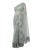 Designer Seafoam Grey Soft Net Saree with Intricate Floral and Wave Embroidery