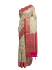 Traditional Off-White and Pink Chanderi Silk Saree with Rich Zari Borders