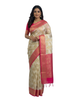 Traditional Off-White and Pink Chanderi Silk Saree with Rich Zari Borders