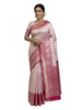 Traditional Blush Pink Chanderi Saree with Ornate Silver Elephant Motifs