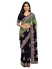 Designer Velvet Wedding Saree with Ornate Zari Embroidery and Contrast Net Dupatta-Style Pallu