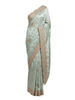 Elegant Seafoam Green Saree with Ornate Gold Zari Embroidery