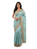 Ethereal Sky Blue Saree with Intricate Gold Floral Embroidery and Scalloped Borders