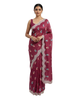 Maroon-Mauve Saree with Embroidered Scalloped Borders and Floral Buttis