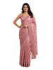 Onion Pink Embroidered Net Saree with Scalloped Borders