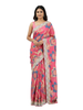 Gilded Ochre Floral organic Cotton Saree with Azure Accents