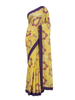 Gilded Ochre Floral Cotton Saree with Azure Accents