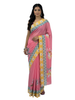 Taffy Pink Floral Saree with Sun-Kissed Geometric Border