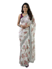 White Floral Organic Cotton Saree with Sequined Border