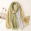 Hakoba Cotton and linen shawl Green and White
