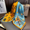 Silk Scarf Kerchief Leaves Orange Blue