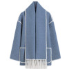 Hakoba Woolen Overcoat Luxury Long Sleeve Blue