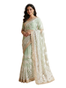 Pastel Green Net Saree with Heavy White Embroidery and Golden Border
