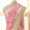 Dreamy Pastel Pink Floral Net Saree with Hand-Embroidered Border