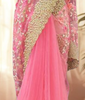 Dreamy Pastel Pink Floral Net Saree with Hand-Embroidered Border