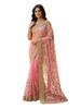 Dreamy Pastel Pink Floral Net Saree with Hand-Embroidered Border