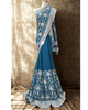 Regal Teal Blue Chikankari Embroidered Saree with Contrast White Detailing