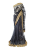 Luxe Black Net Saree with Heavy Golden Sequin & Floral Embroidery