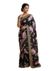Elegant Black Floral Print Saree with Ornate Gold Border