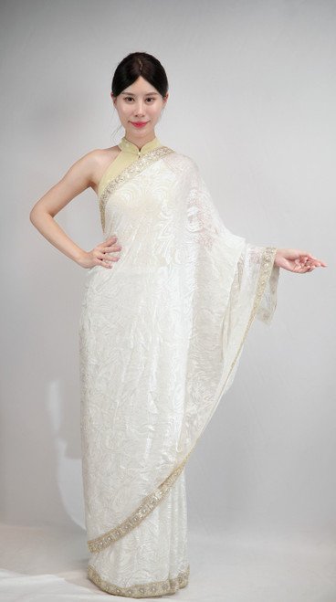 Pure White Organza Saree with Subtle Golden Embroidered Border Pure White Organza Saree with Subtle Golden Embroidered Border