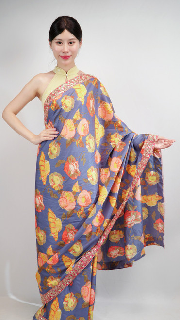 Elegant Lavender Floral Saree with Pearl Border Elegant Lavender Floral Saree with Pearl Border